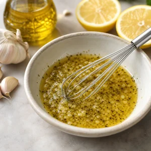 Olive oil lemon juice minced garlic and oregano whisked into marinade