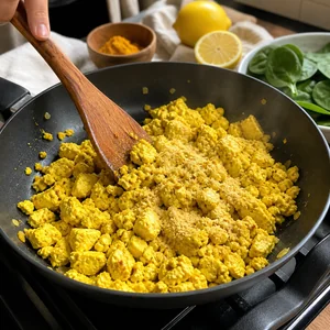 Lemon Garlic Tofu Scramble with Sautéed Spinach