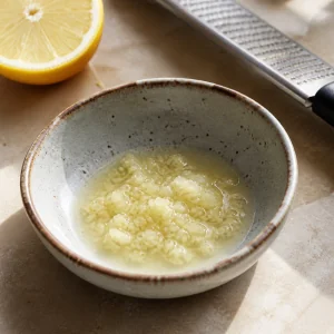 Aglio finemente grattugiato lasciato nel succo di limone fresco
