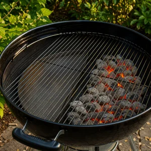 Charcoal grill prepared with direct and indirect heat zones