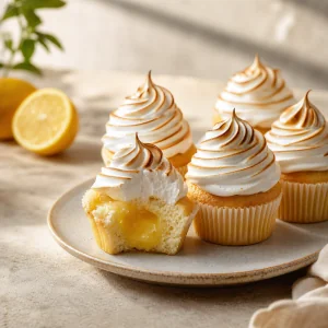 Lemon meringue cupcakes with a lemon curd center