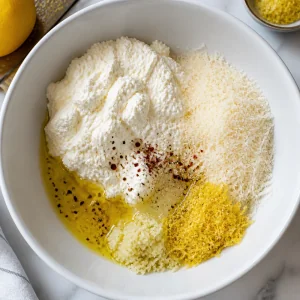 Ricotta sauce ingredients in a mixing bowl