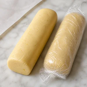 Two lemon shortbread dough logs ready to chill
