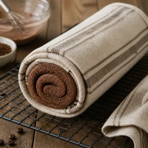 Biscuit chocolat roule en spirale avec un torchon