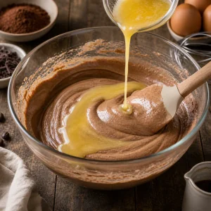 Beurre fondu incorpore a une pate chocolat lisse