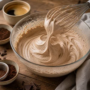 Creme fouettee mocha montee en pics souples