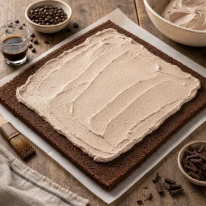 Biscuit chocolat deroule couvert de creme mocha