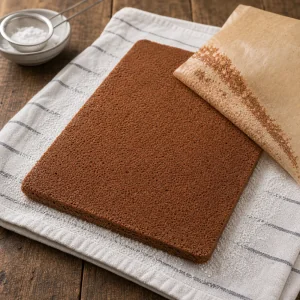 Biscuit chocolat tiede retourne sur un torchon sucre