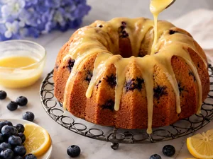Лимонный кекс с черникой и медовой глазурью