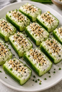 Savory Everything Bagel Cucumber Boats with Herbed Cream Cheese