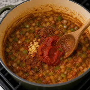 루 채소에 섞는 토마토 페이스트와 양념