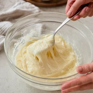 Melted mozzarella and cream cheese stirred until smooth