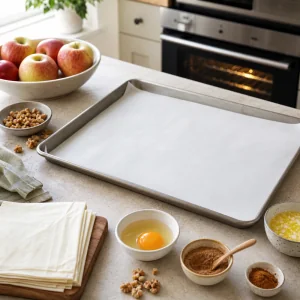 Parchment-lined baking sheet prepared for low-sugar apple strudel