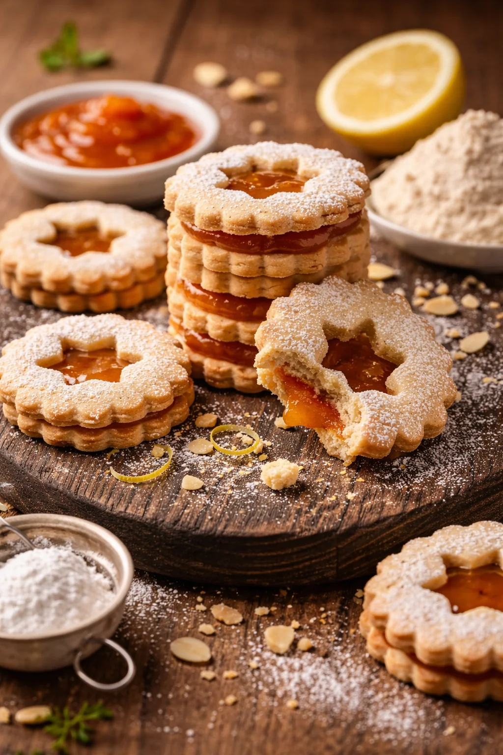 Low-Sugar Apricot Linzer Cookies with Almond & Lemon