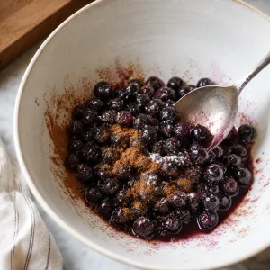 Chokeberries tossed with maple syrup, lemon juice, cornstarch, cinnamon and vanilla