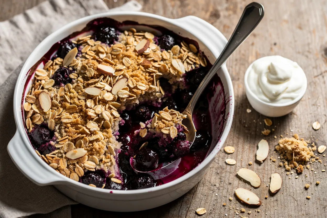 Low-Sugar Chokeberry Almond Crisp with Toasted Oats