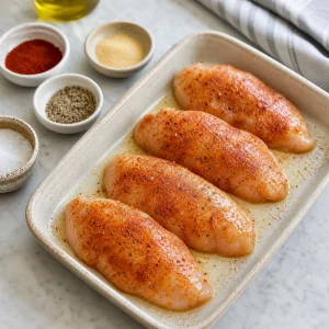 Chicken breasts coated with smoked paprika seasoning