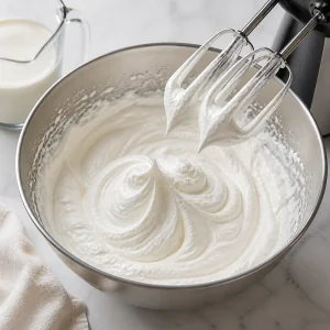 Frischkäse und Zucker zu einer glatten Cheesecake-Füllung geschlagen
