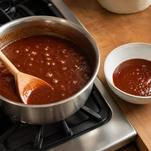 Sauce barbecue frémissante à côté d’un bol de sauce réservée