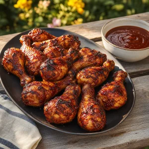 Pilons glacés reposés sur un plat avec la sauce réservée