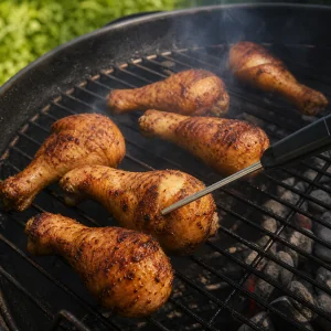 Thermomètre contrôlant un pilon doré sur le barbecue