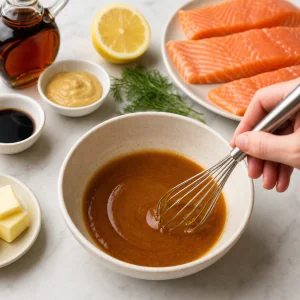 Maple syrup, Dijon mustard, soy sauce, and lemon juice whisked into a smooth glaze.