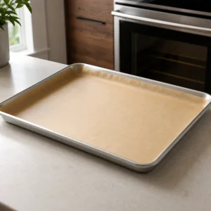 Parchment-lined baking sheet ready for the nut mixture