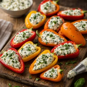 Половинки мини-перцев с сырной начинкой и травами