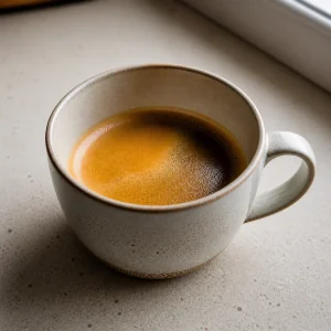 Fresh espresso with golden crema in a ceramic mug
