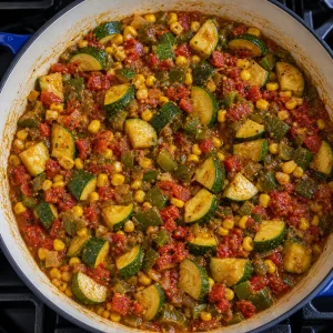 Calabacitas simmered until the juices reduce to a light sauce