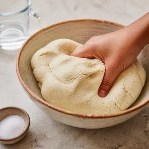 Masa dough being mixed in a bowl