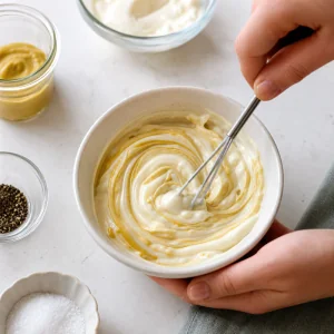 Mayonnaise and Dijon mustard mixed into a quick sauce
