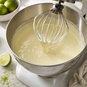 Smooth key lime cheesecake filling with lime zest