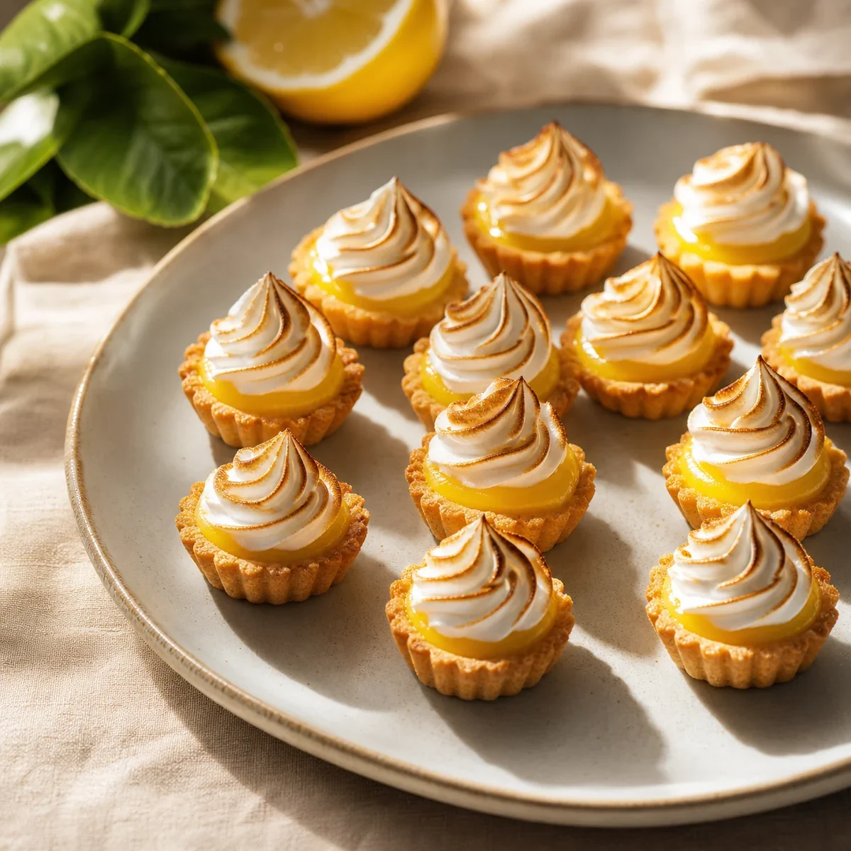 Mini tartellette al limone e meringa su un vassoio