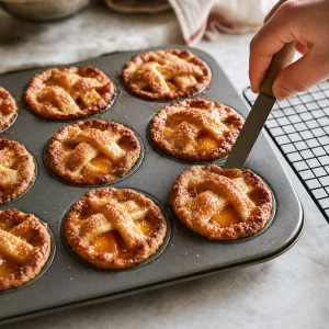 Mini tartas horneadas de melocotón despegadas del molde