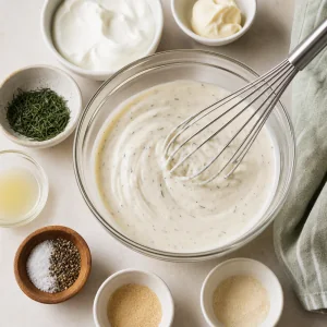 Creamy yogurt ranch dip whisked with herbs and seasonings