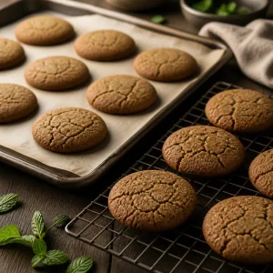 Biscoitos de gengibre recem-assados esfriando em uma grade