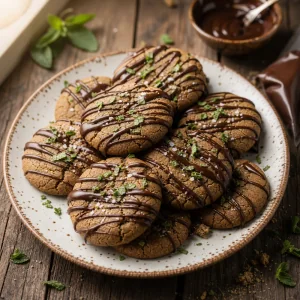 Biscoitos de gengibre com fios de chocolate e hortela