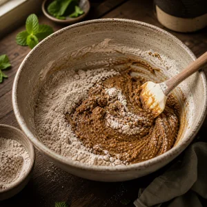 Massa de gengibre se formando com farinha temperada misturada