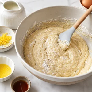 Buttermilk pancake batter folded until a few flour streaks remain