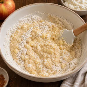 Mistura esfarelada de streusel com manteiga fria numa taca
