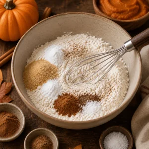 Ingredientes secos dos muffins misturados com raspa de limao