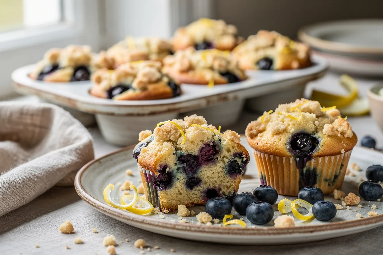 Moist Blueberry Muffins with Lemon Streusel Topping