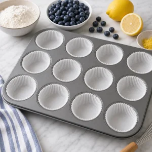 Forminhas de papel numa forma de muffins vazia