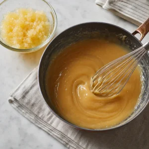 Braune-Butter-Ananas-Rum-Glasur glatt geruehrt.