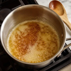 Butter im Topf goldbraun und nussig gebraeunt.