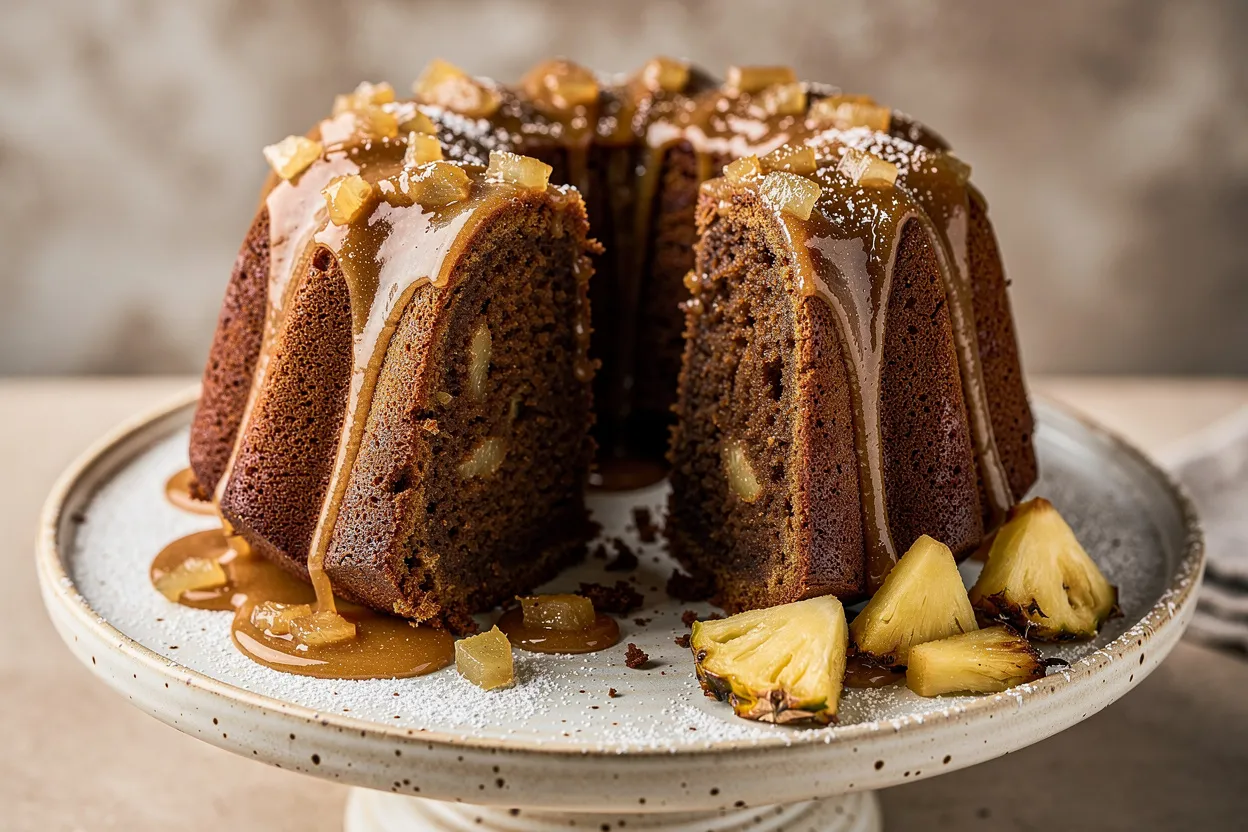 Moist Dark Rum Bundt Cake with Brown Butter-Pineapple Glaze