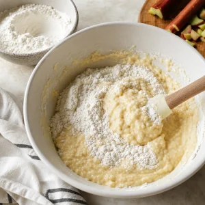 Dry flour mixture stirred into wet quick bread batter
