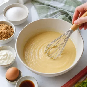 Wet ingredients whisked smooth with sour cream and vanilla