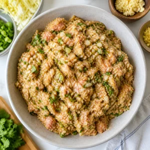 Seasoned chicken filling for momos in a bowl